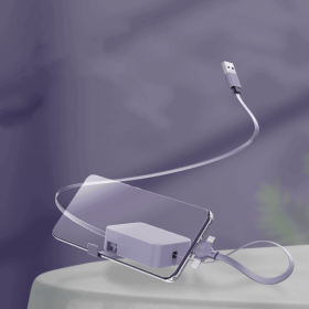 4-in-1 Retractable USB Cable with Phone Stand (Color: Purple)